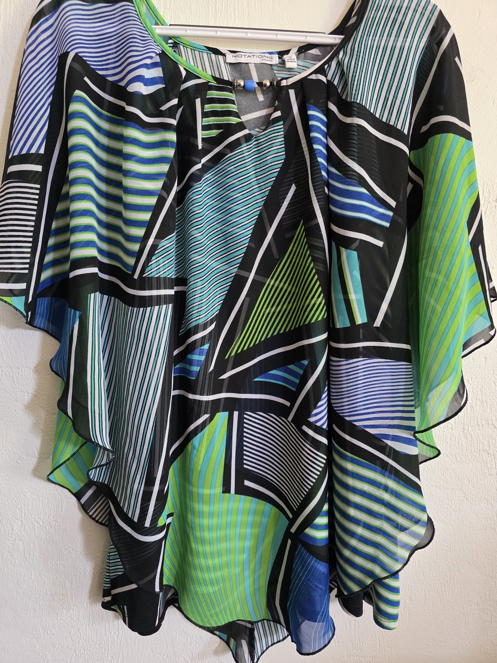 Notations Asymmetrical Overlay Skirt in Black, Green & Blue